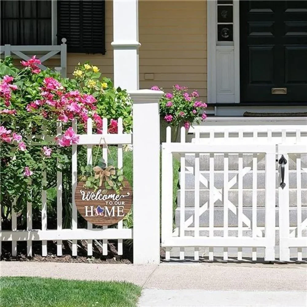 Interchangeable Seasonal Welcome Sign Front Door Decoration, Rustic Wood Wreaths
